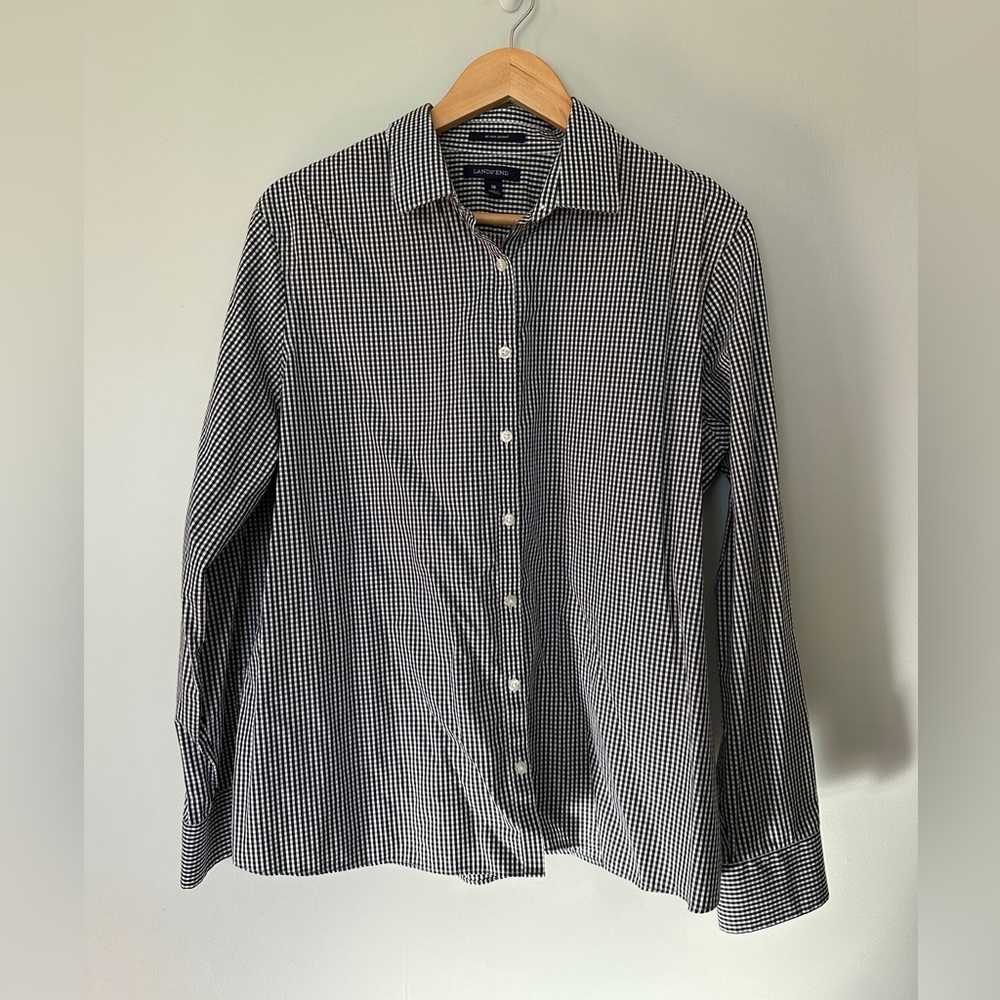Black and White Gingham Women’s Button Down Size 18 by Land’s End, 100% Cotton